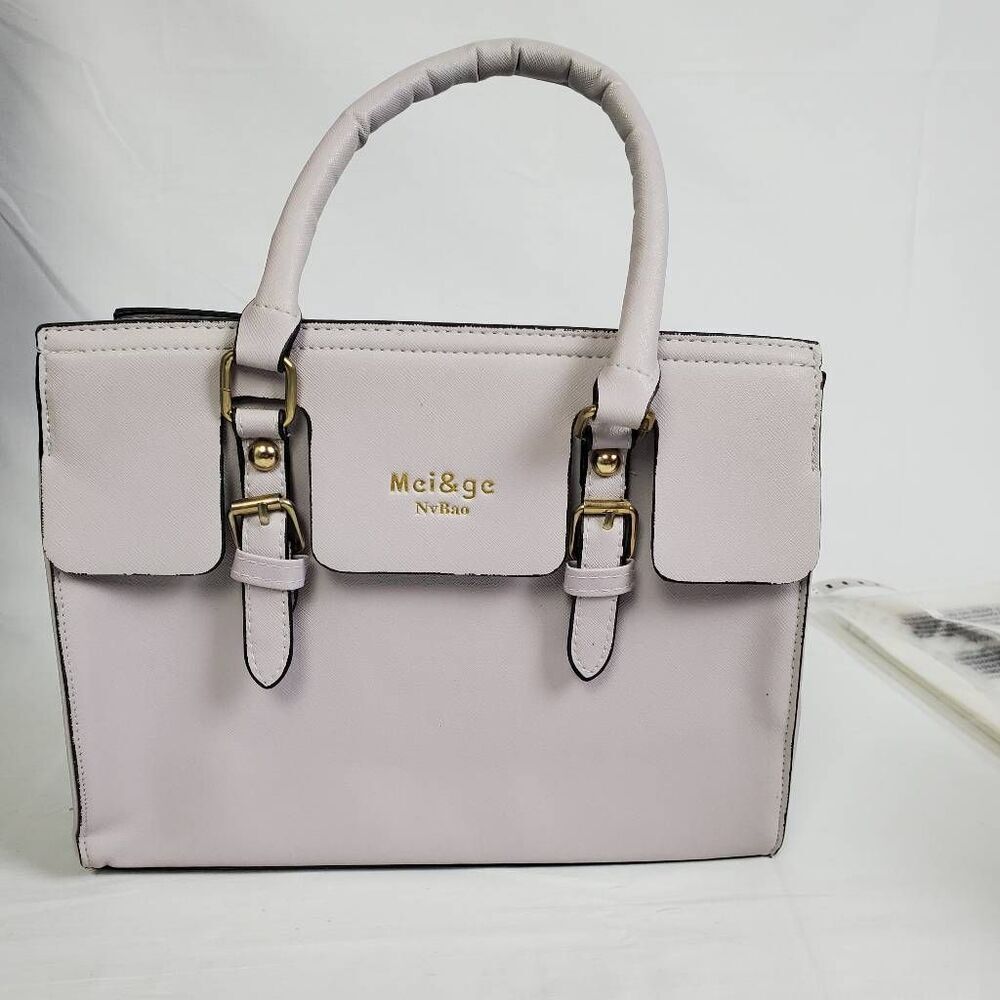 Mei&ge NvBao Light Pink Structured Tote Handbag with Buckle Accents – 11"x10"